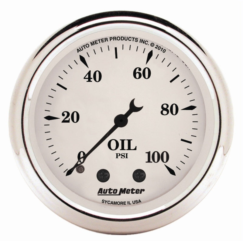 AutoMeter Gauge Oil Press 2-1/16in. 100PSI Mech Old Tyme White - Burkken Auto Parts
