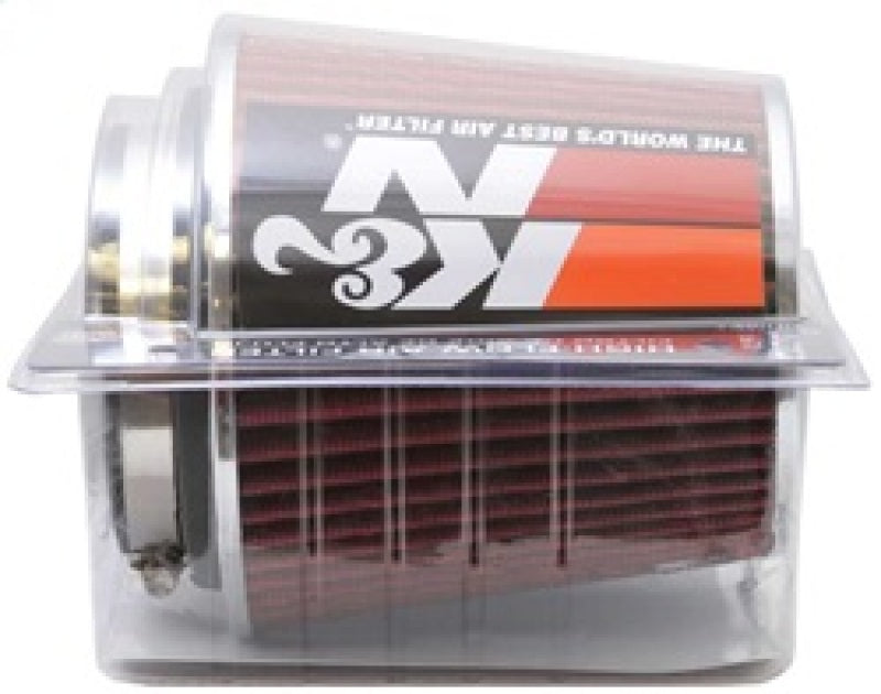 K&N Universal Air Filter Chrome Round Tapered Red - 4in Flange ID x 1.125in Flange Length x 5.5in H - Burkken Auto Parts