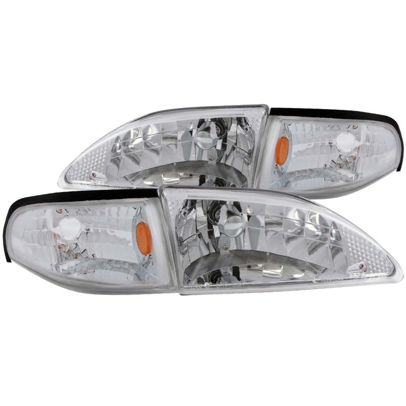 ANZO 1994-1998 Ford Mustang Crystal Headlights Chrome - Burkken Auto Parts