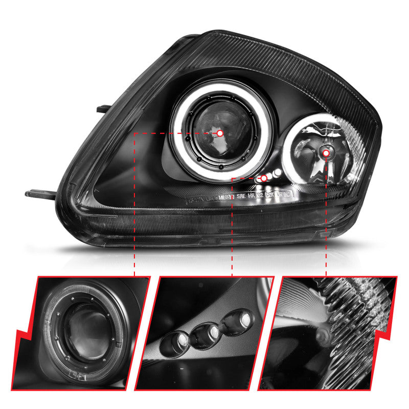 ANZO 2000-2005 Mitsubishi Eclipse Projector Headlights w/ Halo Black - Burkken Auto Parts