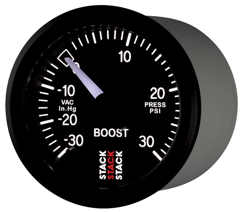 Autometer 52mm Stack Instruments -30INHG to +30PSI Mechanical Boost Gauge - Black - Burkken Auto Parts