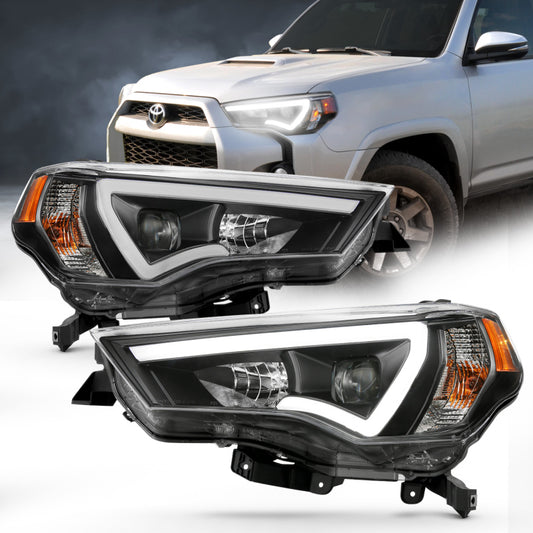 ANZO 14-18 Toyota 4 Runner Plank Style Projector Headlights Black w/ Amber - Burkken Auto Parts