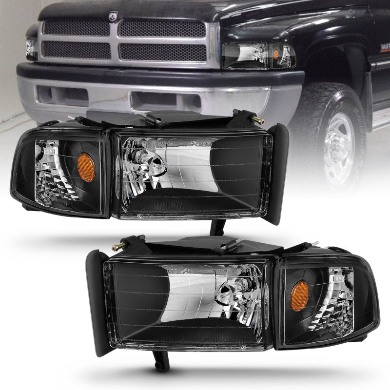 ANZO 1994-2001 Dodge Ram Crystal Headlights Black - Burkken Auto Parts