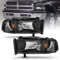 ANZO 1994-2001 Dodge Ram Crystal Headlights Black - Burkken Auto Parts