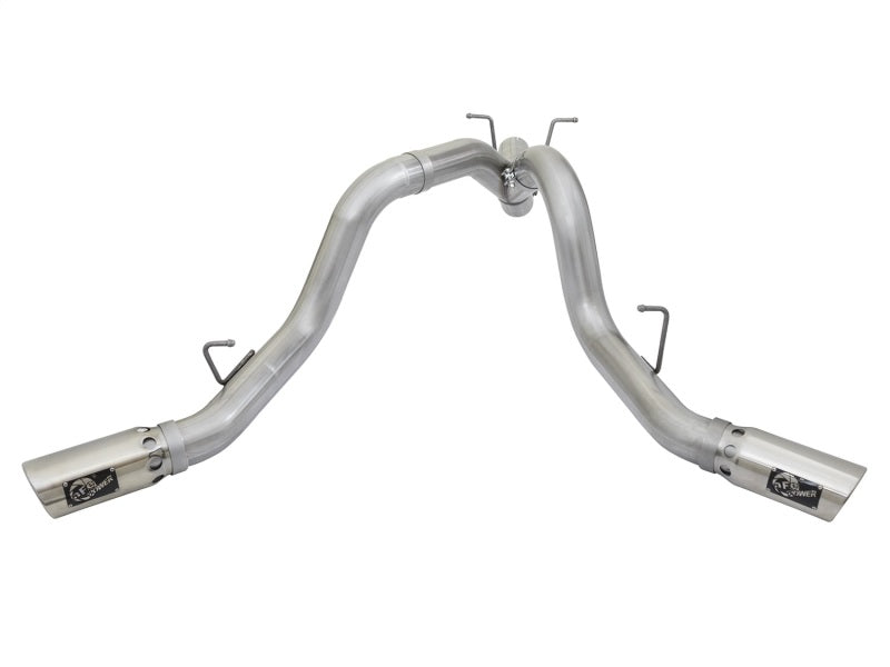 aFe ATLAS 4in DPF-Back Alum Steel Exhaust System w/Dual Exit Polished Tip 2017 GM Duramax 6.6L (td) - Burkken Auto Parts