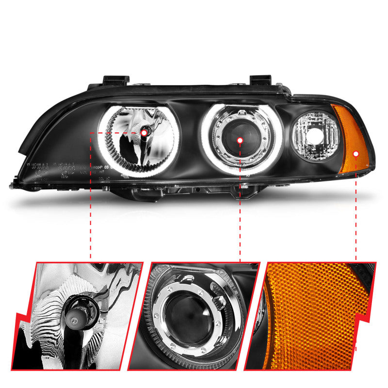 ANZO 1997-2001 BMW 5 Series Projector Headlights w/ Halo Black - Burkken Auto Parts