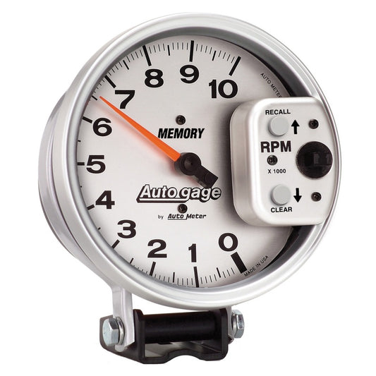 AutoMeter Gauge Tachometer 5in. 10K RPM Pedestal W/ Peak Memory Silver Auto Gage - Burkken Auto Parts