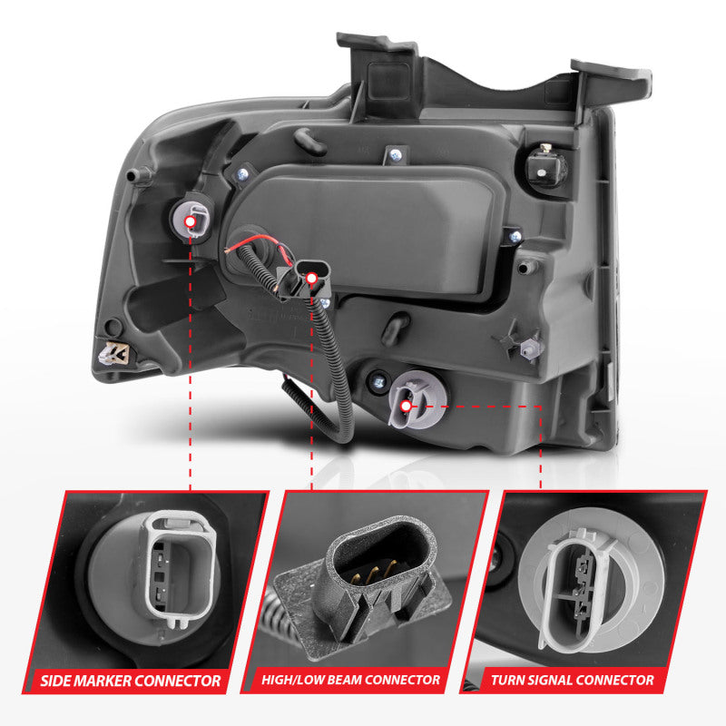 ANZO 2007-2014 Ford Expedition Projector Headlights w/ Halo Black - Burkken Auto Parts