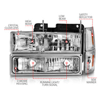ANZO 88-98 Chevrolet C1500 Crystal Headlights Chrome w/ Signal and Side Marker Lights - Burkken Auto Parts