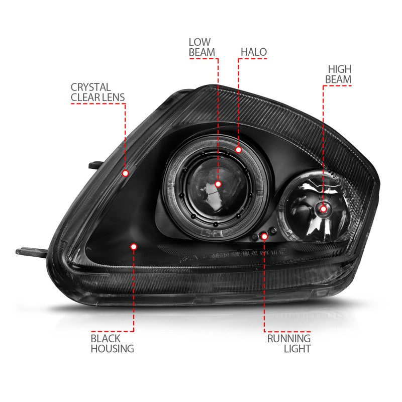 ANZO 2000-2005 Mitsubishi Eclipse Projector Headlights w/ Halo Black - Burkken Auto Parts