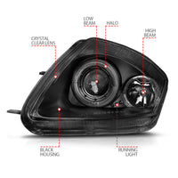 ANZO 2000-2005 Mitsubishi Eclipse Projector Headlights w/ Halo Black - Burkken Auto Parts