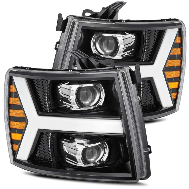 AlphaRex 07-13 Chevy 1500HD PRO-Series Proj Headlight Plank Style Gloss Blk w/Activ Light/Seq Signal - Burkken Auto Parts