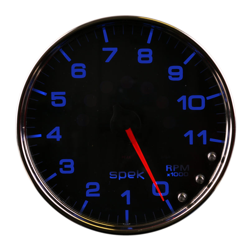 Autometer Spek-Pro Gauge Tachometer 5in 11K Rpm W/Shift Light & Peak Mem Black/Chrome - Burkken Auto Parts