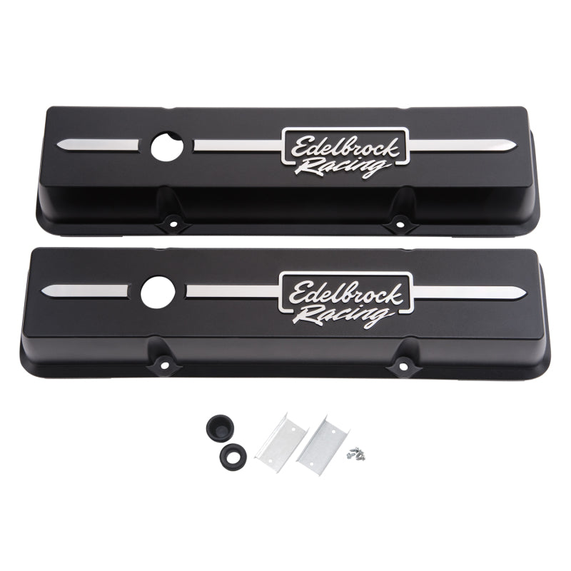 Edelbrock Valve Cover Racing Series Chevrolet 1959-1986 262-400 CI V8 Low Black - Burkken Auto Parts