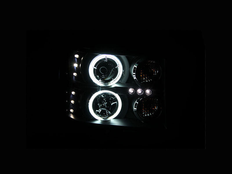 ANZO 2007-2013 GMC Sierra 1500 Projector Headlights w/ Halo Black - Burkken Auto Parts
