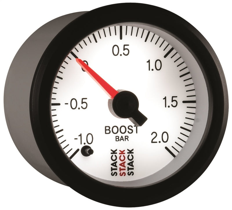 Autometer Stack 52mm -1 to +2 Bar (Incl T-Fitting) Pro Stepper Motor Boost Pressure Gauge - White - Burkken Auto Parts