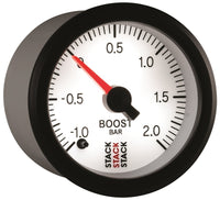 Autometer Stack 52mm -1 to +2 Bar (Incl T-Fitting) Pro Stepper Motor Boost Pressure Gauge - White - Burkken Auto Parts