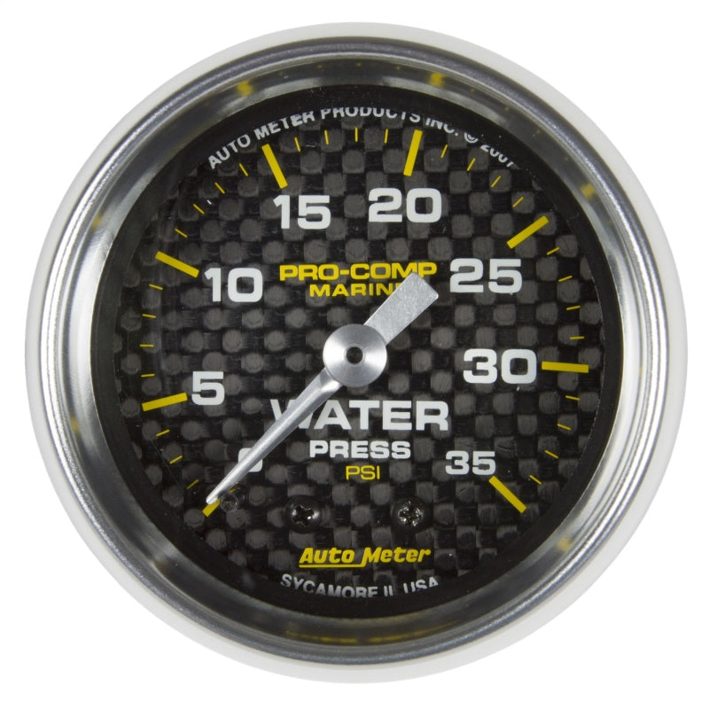Autometer Marine Carbon Fiber 2-1/16in 35 PSI Mechanical Water Pressure Gauge - Burkken Auto Parts