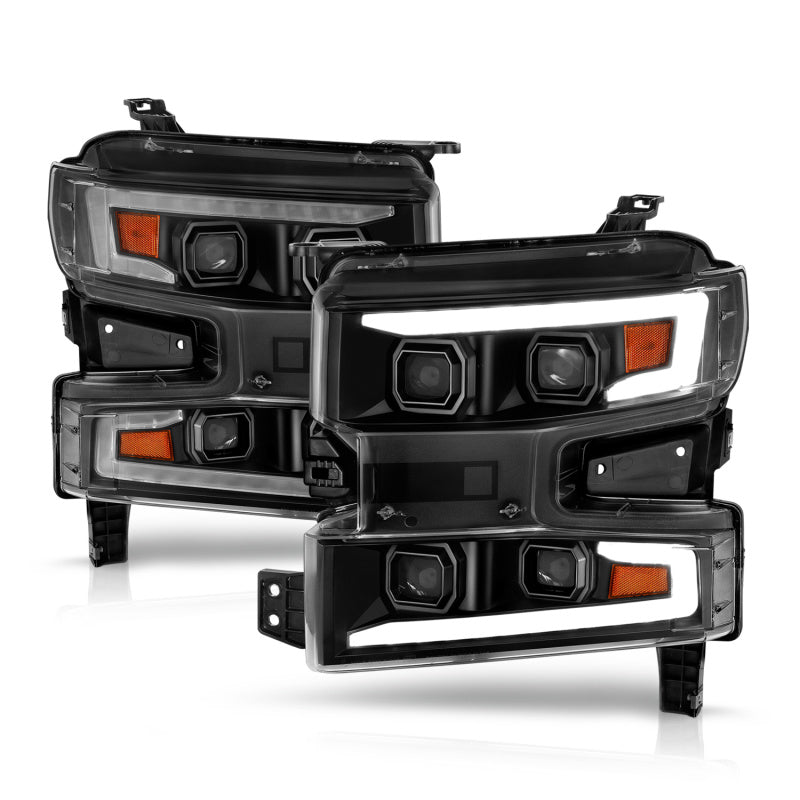 ANZO 19-22 Chevrolet Silverado 1500 LED Proj HL w/Lgt Bar SwBk Seq. Blk w/In. Light - Passenger Side - Burkken Auto Parts