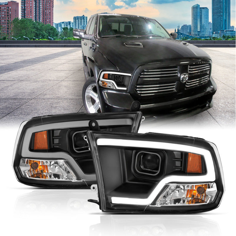 ANZO 09-18 Dodge Ram 1500 Plank Style Projector Headlights Black w/ Halo - Burkken Auto Parts