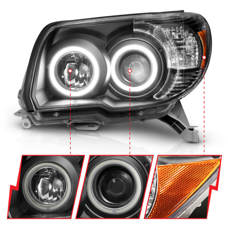 ANZO 2006-2009 Toyota 4Runner Projector Headlights w/ Halo Black - Burkken Auto Parts