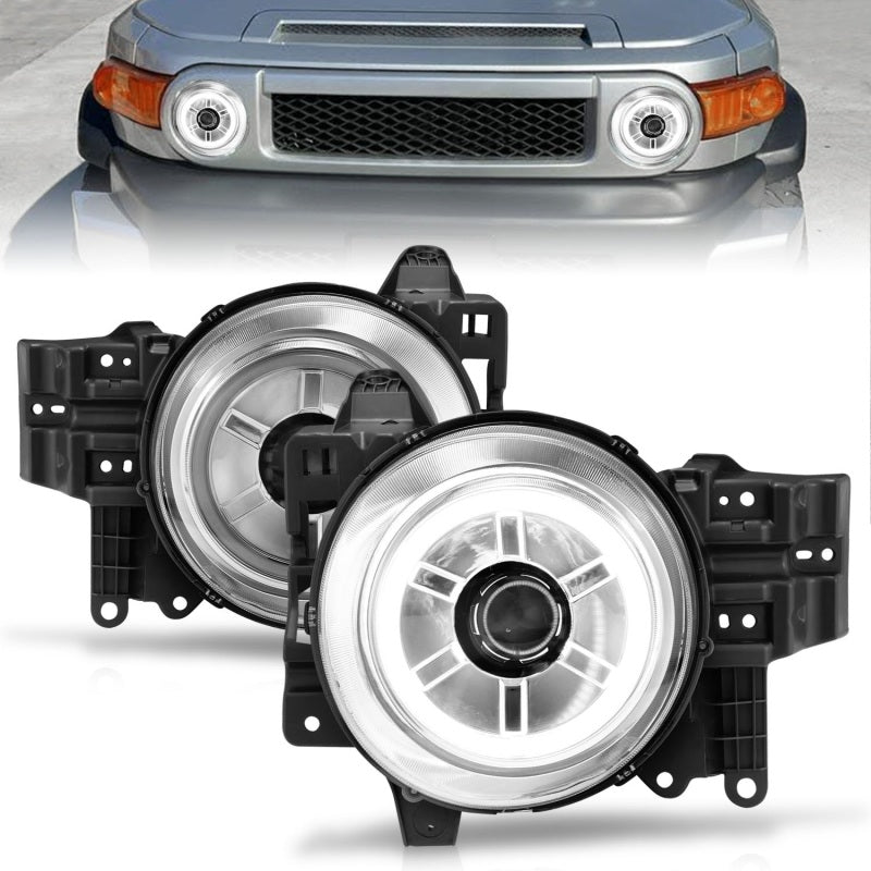 ANZO 2007-2013 Toyota Fj Cruiser Projector Headlights w/ Halo Chrome - Burkken Auto Parts
