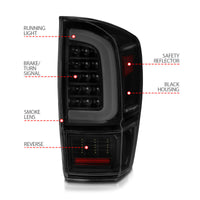 ANZO 16-21 Toyota Tacoma LED Tail Lights - w/ Light Bar Sequential Black Housing & Smoke Lens - Burkken Auto Parts