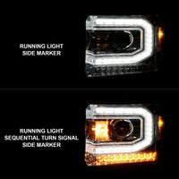 ANZO 2014-2015 GMC Sierra 1500 Projector Headlights w/ Light Bar Chrome Housing (Halogen Type) - Burkken Auto Parts