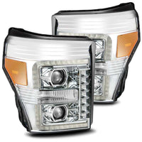 AlphaRex 11-16 Ford F-350 SD LUXX LED Proj Headlights Plank Style Chrm w/Activ Light/Seq Signal/DRL - Burkken Auto Parts