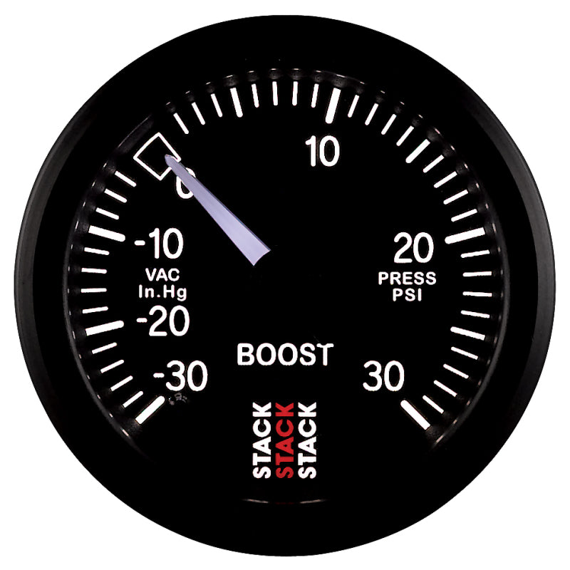 Autometer 52mm Stack Instruments -30INHG to +30PSI Mechanical Boost Gauge - Black - Burkken Auto Parts