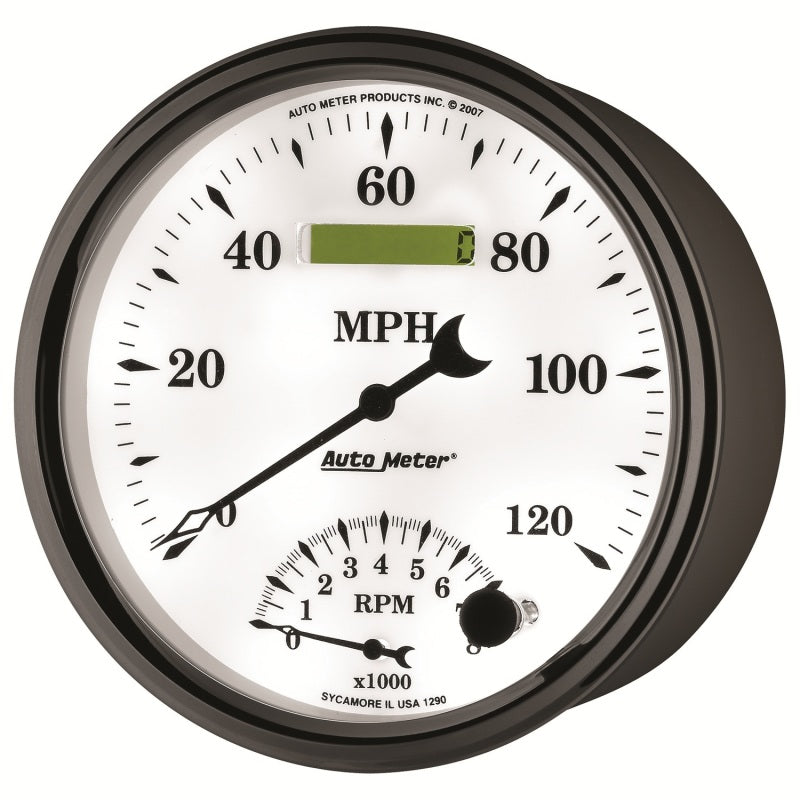 AutoMeter Gauge Tach/Speedo 5in. 120MPH & 8K RPM Elec. Program Old Tyme White II - Burkken Auto Parts