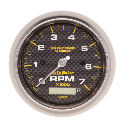 Autometer Marine Carbon Fiber Ultra-Lite 3-3/8in 7K RPM w/Hourmeter Tachometer Gauge - Burkken Auto Parts