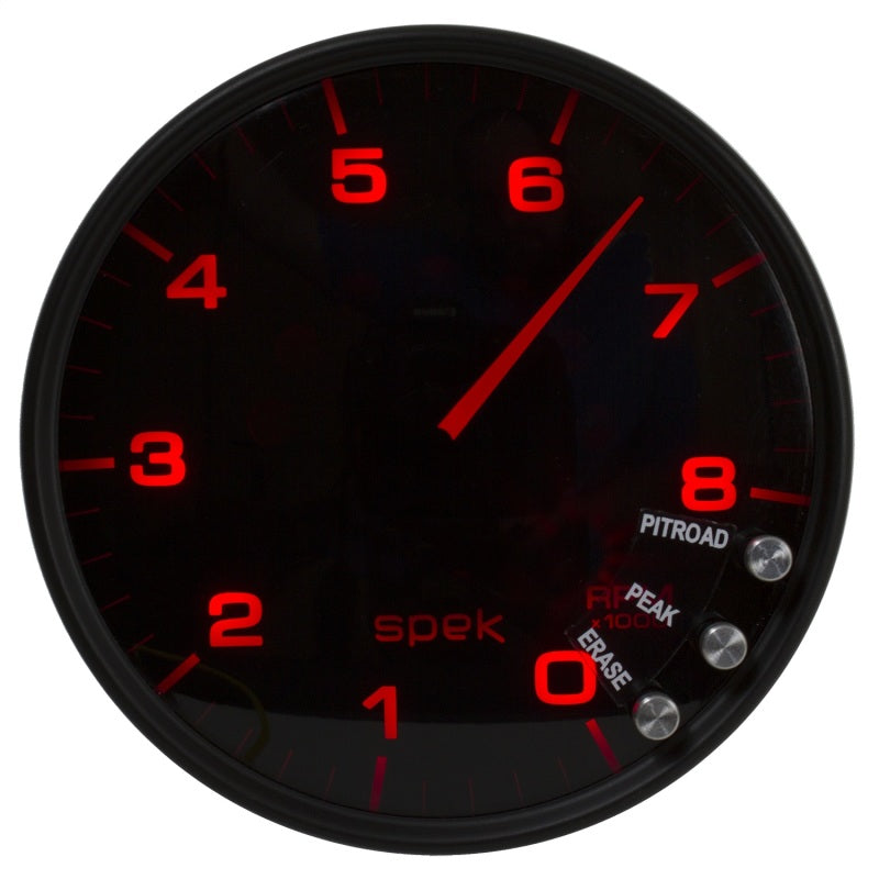 Autometer Spek-Pro Gauge Tachometer 5in 8K Rpm W/Shift Light & Peak Mem Black/Smoke/Black - Burkken Auto Parts