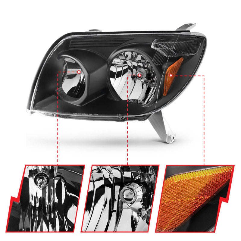 ANZO 2003-2005 Toyota 4Runner Crystal Headlights Black - Burkken Auto Parts