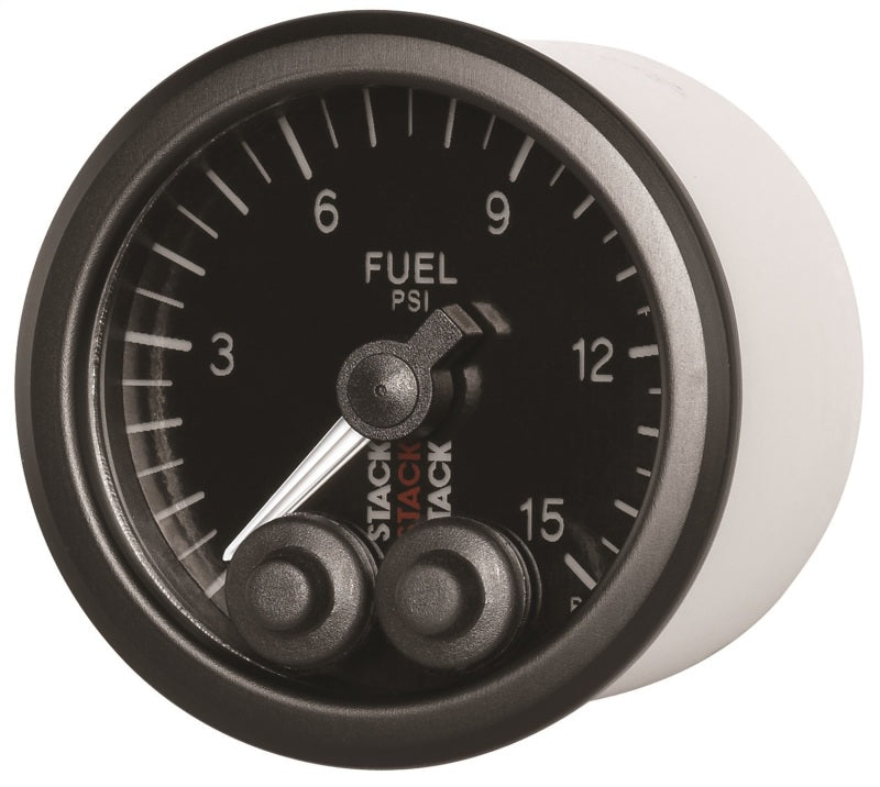 Autometer Stack 52mm 0-15 PSI 1/8in NPTF Male Pro-Control Fuel Pressure Gauge - Black - Burkken Auto Parts