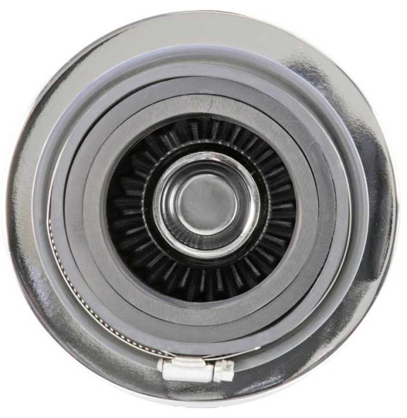 K&N Universal Filter Chrome Round Tapered White - 4in Flange ID x 1.125in Flange Length x 5.5in H - Burkken Auto Parts