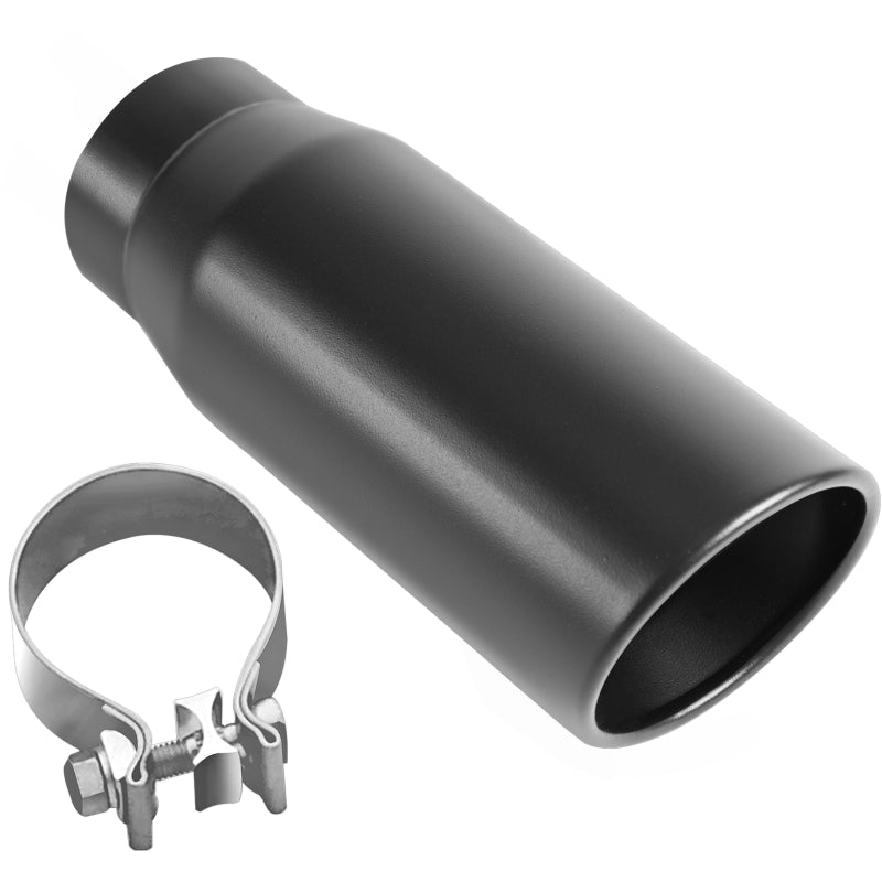 MagnaFlow Tip Black Coated  w/ Clamp Single Wall Round Outlet 4in Diameter 3in Inlet 12in Length - Burkken Auto Parts