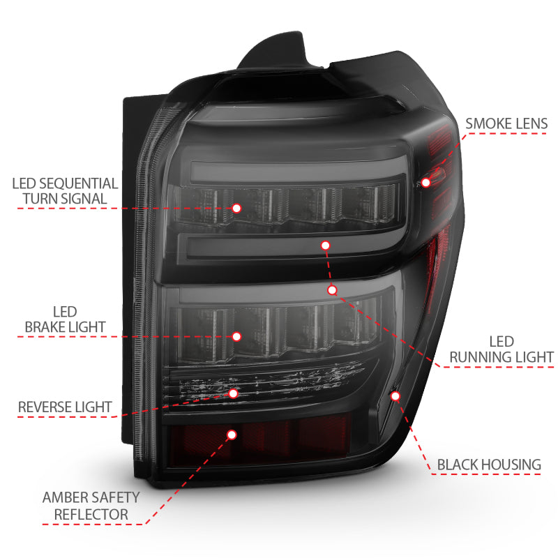 ANZO 2014-2020 Toyota 4Runner T.L Black Housing Smoke Lens Red Light Bar W/Sequential - Burkken Auto Parts