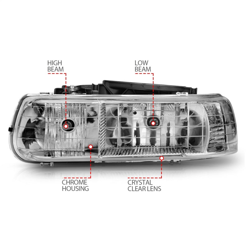 ANZO 1999-2002 Chevrolet Silverado 1500 Crystal Headlights Chrome - Burkken Auto Parts