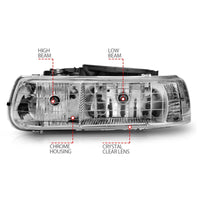 ANZO 1999-2002 Chevrolet Silverado 1500 Crystal Headlights Chrome - Burkken Auto Parts