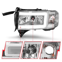 ANZO 94-02 Dodge RAM Crystal Headlight - w/ Light Bar Chrome Housing - Burkken Auto Parts