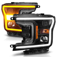 ANZO 2018-2020 Ford F-150 Projector Headlight w/ Plank Style Switchback Black Housing - Burkken Auto Parts
