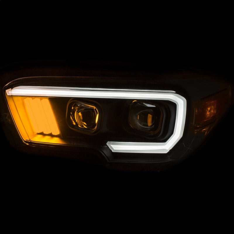 ANZO 2016-2017 Toyota Tacoma Projector Headlights w/ Plank Style Black w/ Amber - Burkken Auto Parts