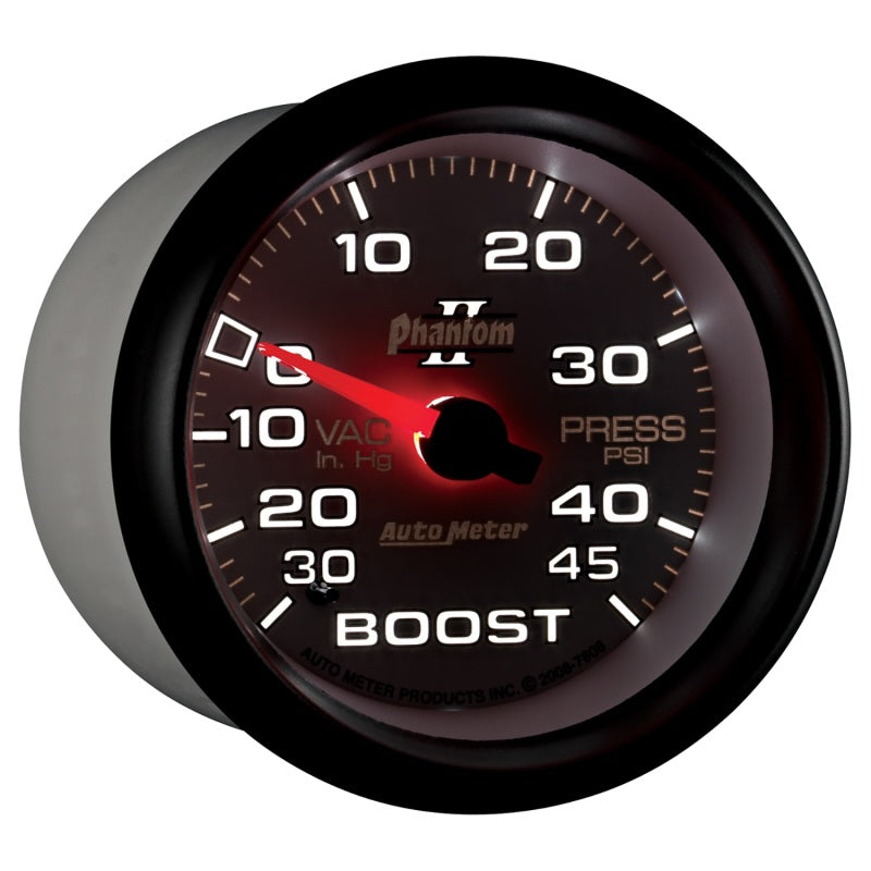 Autometer Phantom II 2-5/8in 30INHG-45PSI Phantom Mechanical Boost/Vacuum Gauge - Burkken Auto Parts