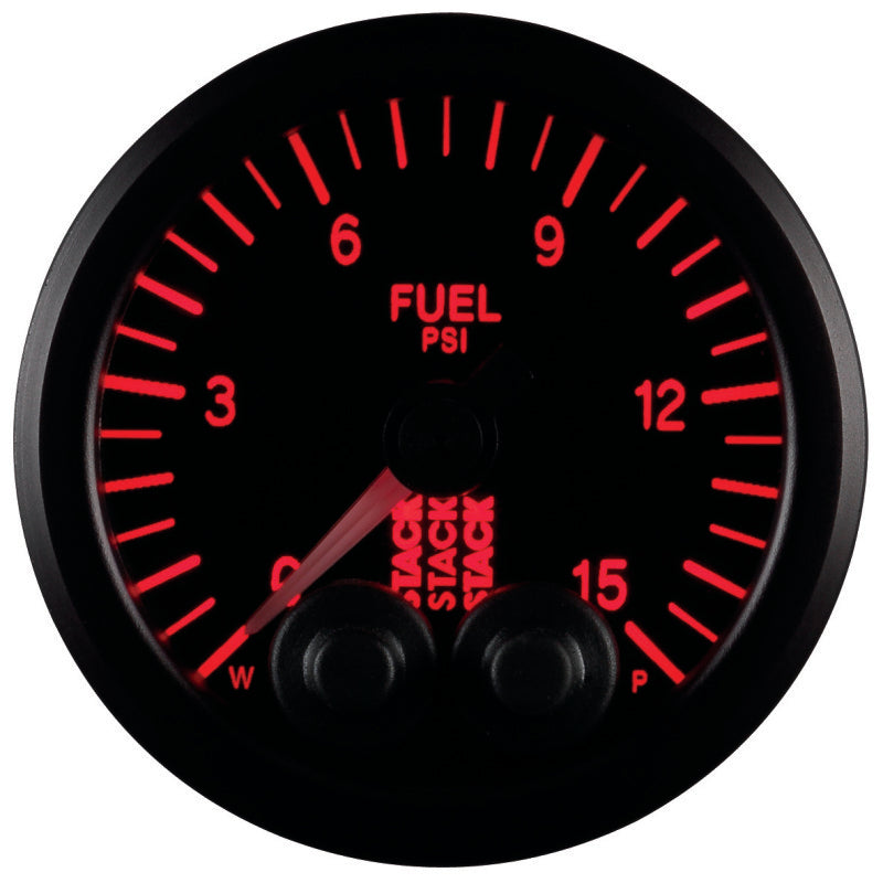 Autometer Stack 52mm 0-15 PSI 1/8in NPTF Male Pro-Control Fuel Pressure Gauge - Black - Burkken Auto Parts
