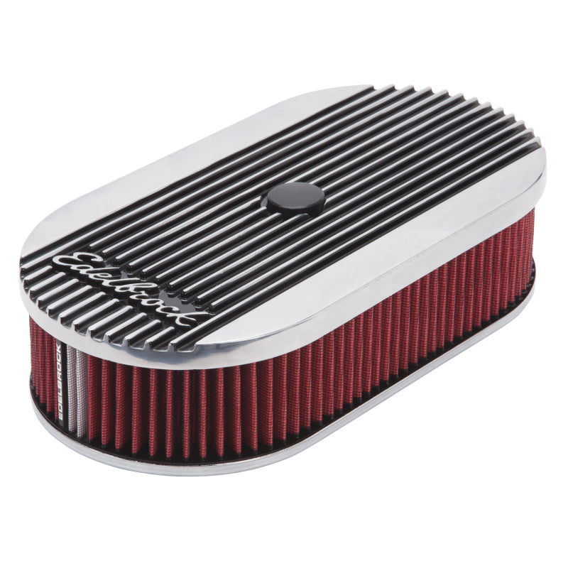 Edelbrock Air Cleaner Elite II Oval Single 4-Bbl Carb 2 5In Red Element Polished - Burkken Auto Parts