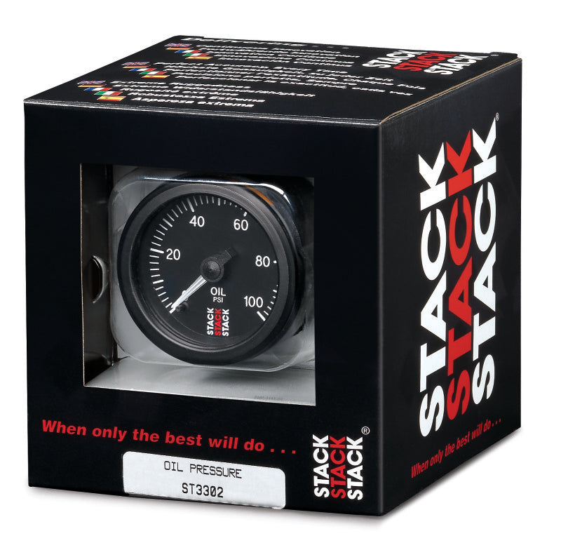 Autometer Stack 52mm 0-100 PSI 1/8in NPTF Male Pro Stepper Motor Oil Pressure Gauge - Black - Burkken Auto Parts