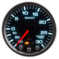 Autometer Spek-Pro Gauge Vac/Boost 2 1/16in 30Inhg-30psi Stepper Motor Peak & Warn Black/Smoke/Black - Burkken Auto Parts