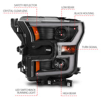 ANZO 2015-2017 Ford F-150 Projector Headlights w/ Plank Style Switchback Black w/ Amber - Burkken Auto Parts