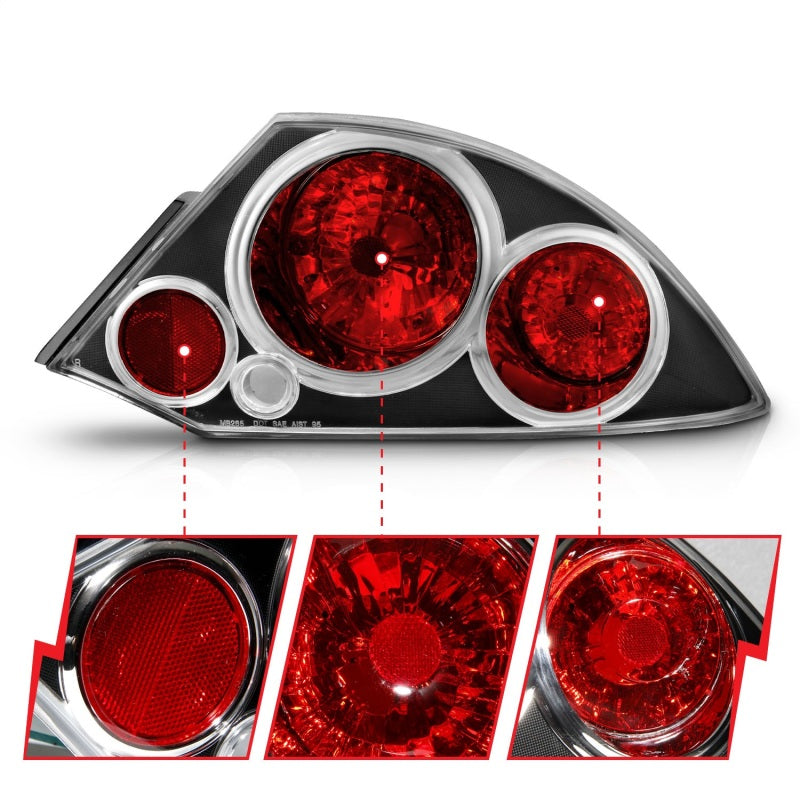 ANZO 2000-2005 Mitsubishi Eclipse Taillights Black - Burkken Auto Parts